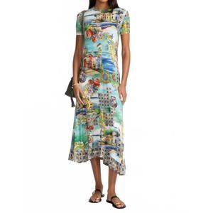 Johnny Was Artistic Asymmetrical Dress in Blue and Green